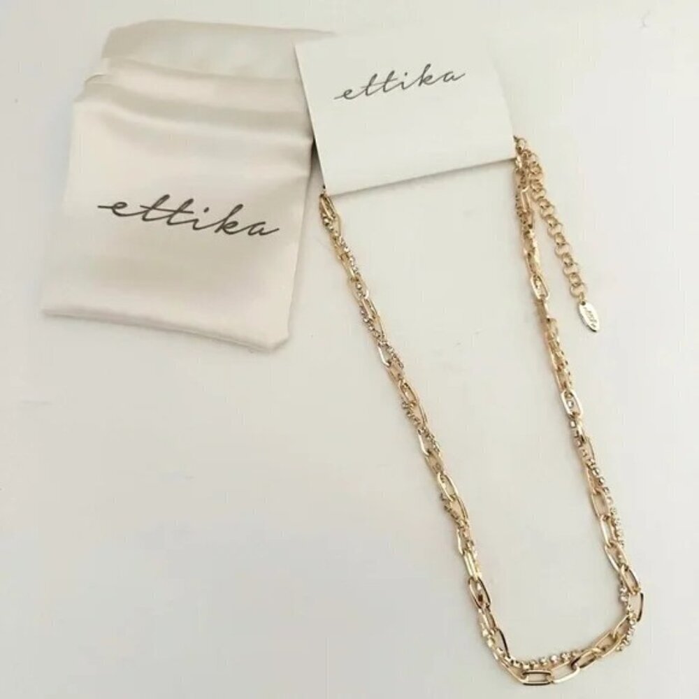 NWT Ettika Double Interlocking Gold Chain Link Necklace